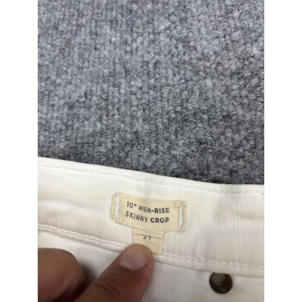 Madewell Jeans Womens 27 White 10 Inch High‎ Rise Skinny Crop Button Fly Raw Hem